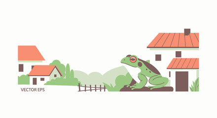 Fototapeta premium Cute Frog in a Rural Village