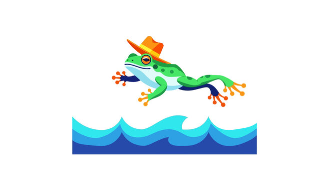 Frog jumping in cowboy hat