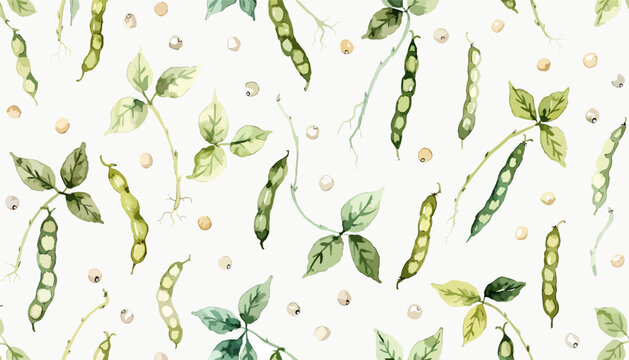 Fresh watercolor soybeans pattern on white background