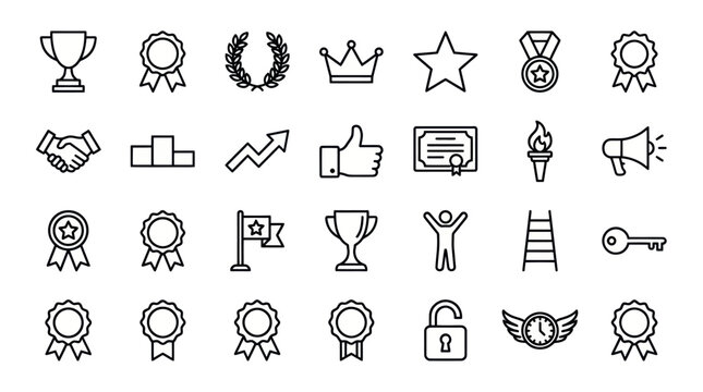 Achievement and success awards outline icon set.