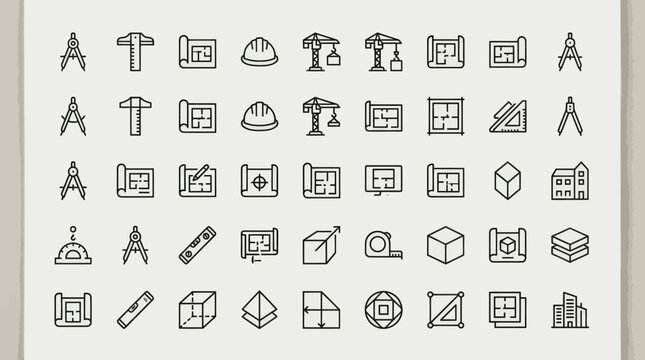 Architecture, engineering, and building construction icons.
