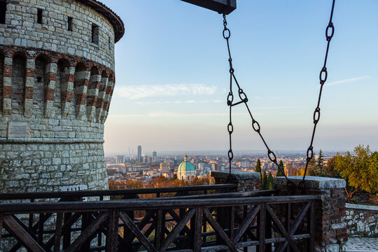Castle Tower with View Across Brescia, Lombardy, Italy