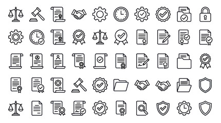Fototapeta premium Black linear law and justice icons set