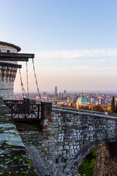 City Skyline Viewed from Brescia Castle Walls, Lombardy, Italy