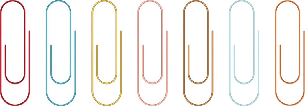 Colorful metallic paper clips set isolated on transparent background