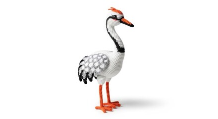 Fototapeta premium Handmade amigurumi crane bird toy isolated on white