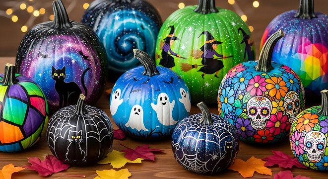 Colorful Hand-Painted Pumpkins for Fall Decor.