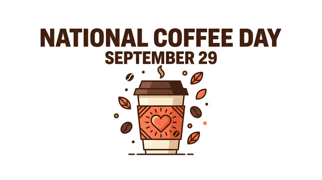 National coffee day icon with coffee cup and beans