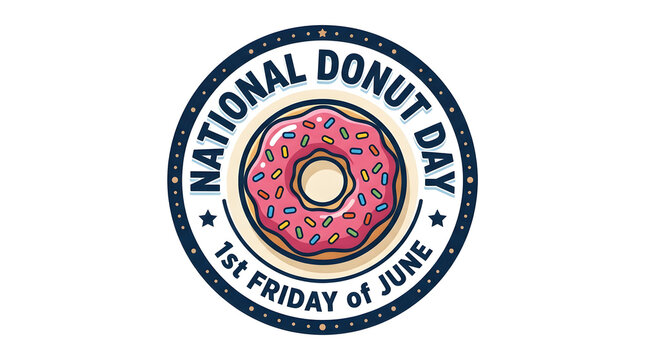 National donut day logo with pink donut