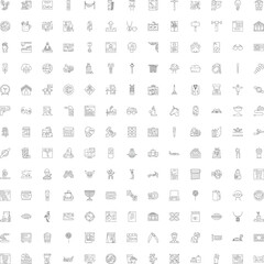 Fototapeta premium Large collection of minimalist line icons illustrating various concepts from business, finance, education, sport, travel, medicine, and entertainment on a white background