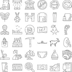 Fototapeta premium Diverse set of minimal line icons and pictograms covering food, health, finance, travel, nature, technology and lifestyleclean vector outlines for web, app and design projects