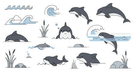 Dolphins in ocean water. © Nb