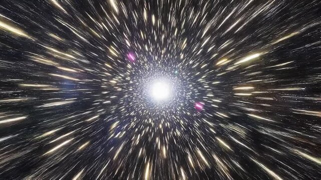 Bright colorful stars and lights zooming through space with dynamic motion effect and cosmic energy