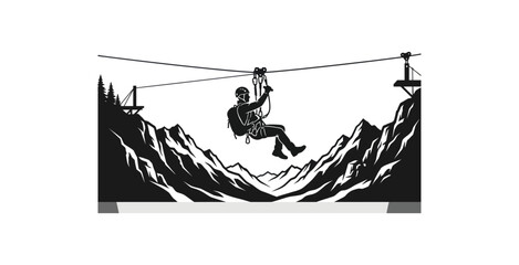 Zipline Adventure Mountain Vector Illustration © Felisa