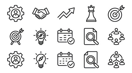Fototapeta premium Business strategy and growth performance line icons.