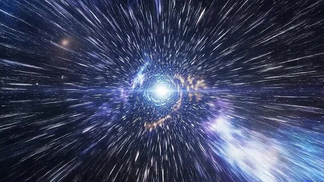 Vivid cosmic light burst with stars and galaxies creating a dynamic space travel effect