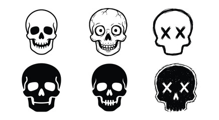 Fototapeta premium Skull Doodles Collection Black And White Vector Illustrations On White Background