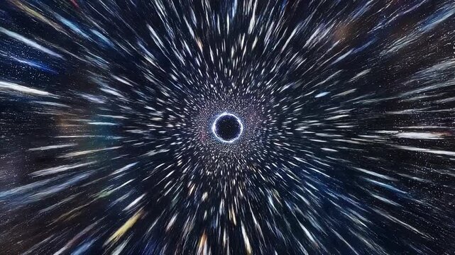 Abstract cosmic black hole with swirling stars and vibrant galaxy colors in deep space