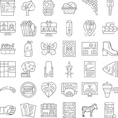 Fototapeta premium Collection of minimal outline icons depicting a wide array of themes including technology, nature, food, business, lifestyle, and abstract elements for ux ui design