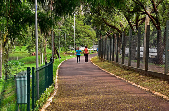 Adult women walking on public park in Ribeirao Preto, Sao Paulo, Brazil