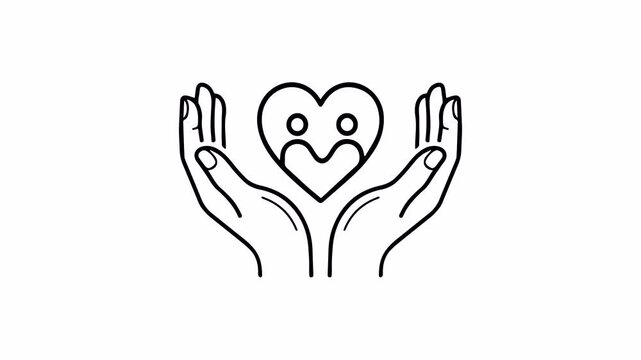 Animation of hands holding up a heart frame containing a couple