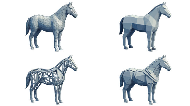 Geometric Horse Models: Wireframe, Polygon, and Low Poly Designs