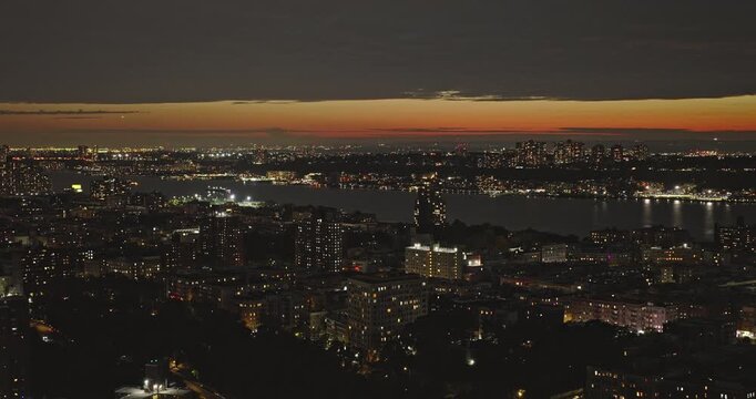 NYC New York Aerial v267 flyover Washington Heights residential neighborhood in Upper Manhattan capturing sunset cityscape and views of Fort Lee in New Jersey - Shot with Inspire 3 8k - September 2023