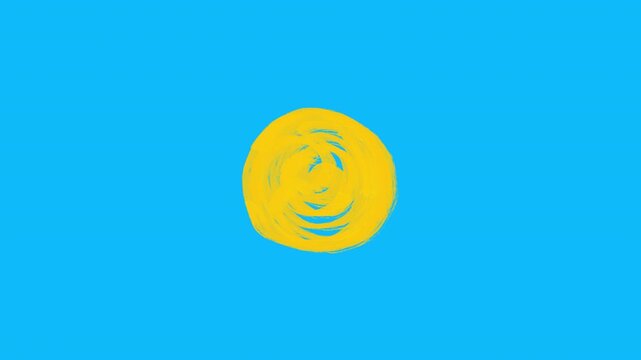 Hand drawn textured 2d animation pack featuring three different yellow sun elements with chalk strokes on blue background.