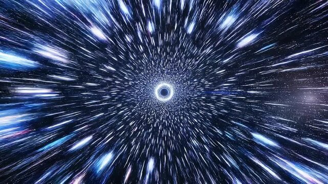 Abstract cosmic vortex with swirling stars and light trails in deep space galaxy background
