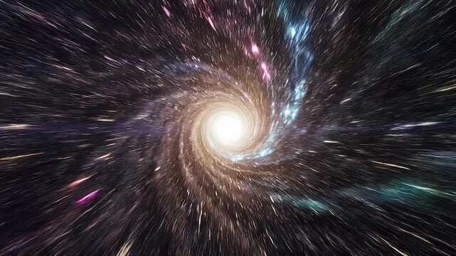 Bright swirling galaxy vortex with colorful stars and cosmic light in deep space universe