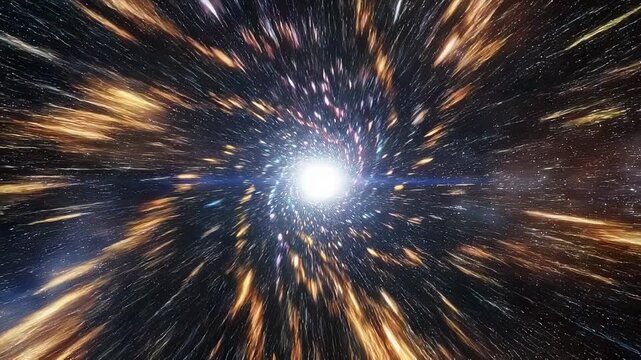 Bright glowing tunnel with golden light streaks creating dynamic cosmic energy effect