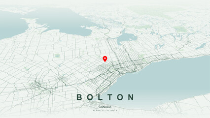 Modern minimalist vector map of Bolton, Ontario. High-quality scalable illustration of Bolton geographic boundaries, Humber River valley topography for posters design. © AliRza
