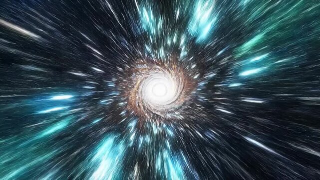 Stunning deep space tunnel with bright stars and glowing cosmic lights in a dynamic motion effect