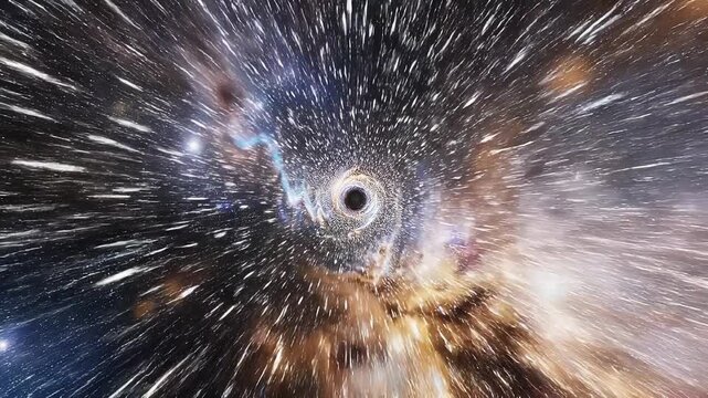 Stunning cosmic black hole with swirling stars and vibrant galaxy lights in deep space