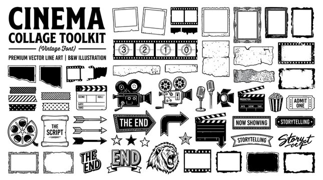 Cinema Collage Toolkit: Vintage Movie Elements Vector Art