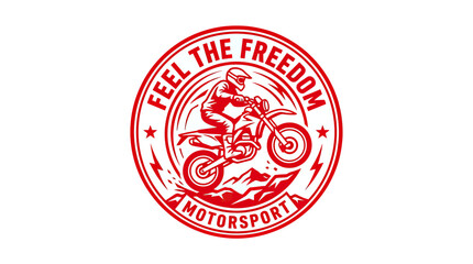 Motocross Rider "Feel the Freedom" Emblem, Red Stamp Style © dote