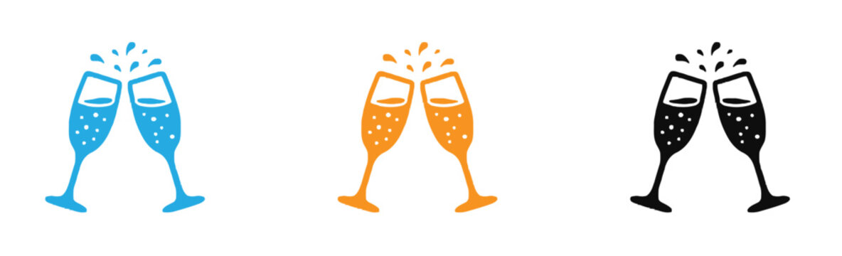 Champagne Glasses Toast Icon Vector | Celebration, Cheers Sparkling icon  Wine Wedding Toast, Party Drink, Anniversary, Festive Event, Cocktail Glasses, Luxury Celebration Symbol Illustration .