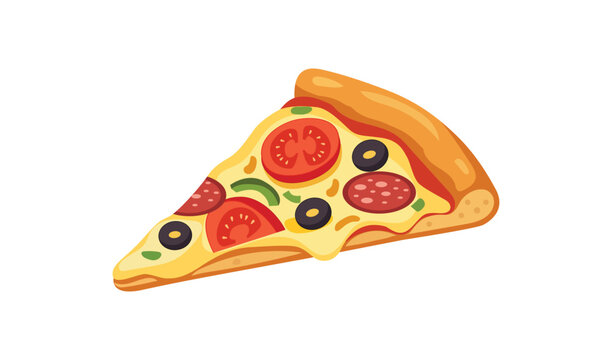 Delicious slice of tomato pizza with fresh toppings ready to enjoy vector