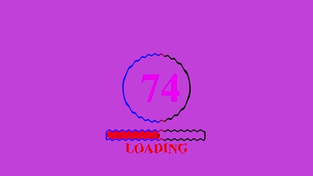 Loading indicator displays a digital circle with seventy four percent completion progress alongside a horizontal bar on a vibrant purple background to symbolize technical connectivity in modern.