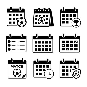 Soccer match schedule and tournament calendar glyph set
