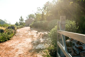 Naklejka premium Rustic path leading to cottage.