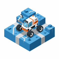 Isometric Lego Style Construction Vehicle on Blue Blocks. © yadi
