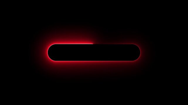 red neon glowing border loop animation trailing around pill shape on dark black background. glowing red light running path around rounded rectangle button lower third background loop video. 4k