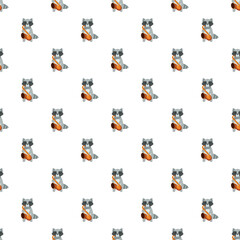 Fototapeta premium Raccoon cartoon character playing saxophone repeating in a seamless pattern