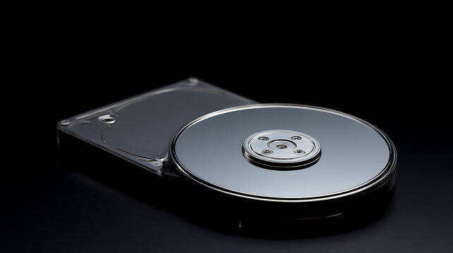 Open hard disk drive platter and casing on a dark background, showcasing digital storage technology and data handling concept