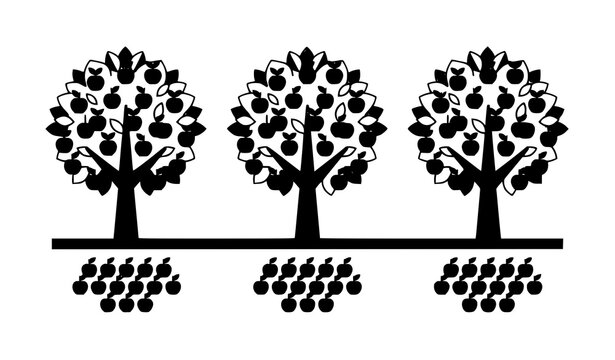Minimal Apple Orchard with Ripe Red Fruits Modern Flat Vector Illustration
