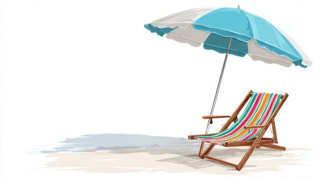 Transparent png of a beach chair with sun umbrella on sandy tropical beach, relaxing summer vacation, coastal leisure, seaside resort, isolated beach furniture for travel and holiday design
