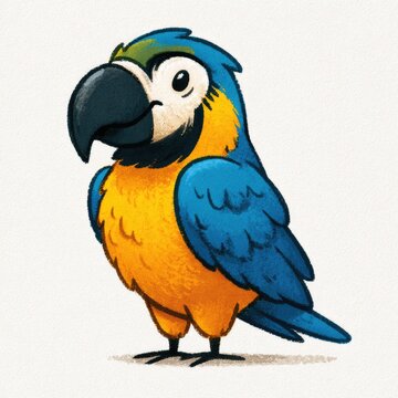 Cute blue and yellow macaw doodle illustration for children