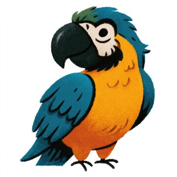 Cute blue and yellow macaw doodle illustration for children