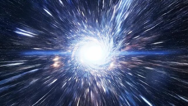 Dynamic cosmic explosion with bright light and colorful galaxy streaks in deep outer space